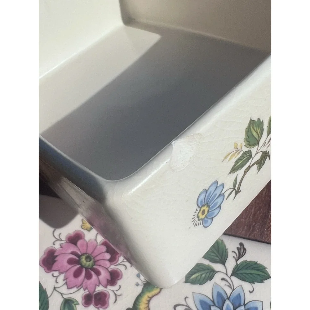 Vintage Purbeck Ceramics Swanage England Trinket Box Peacock Floral Chinoiserie